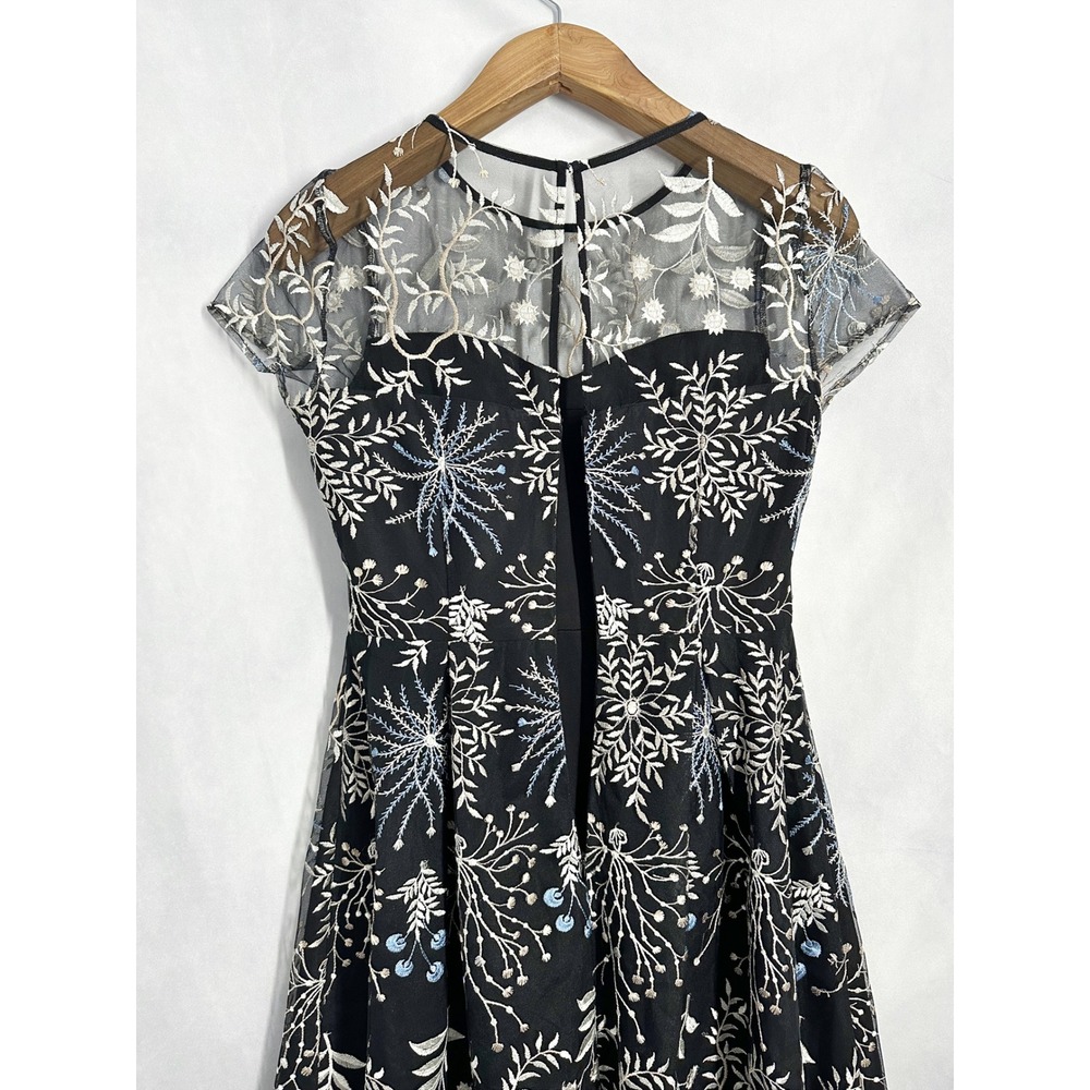 Adrianna Papell Formal Navy Mesh Floral Embroidered Fit & Flare Dress Size 4 - Picture 7 of 14